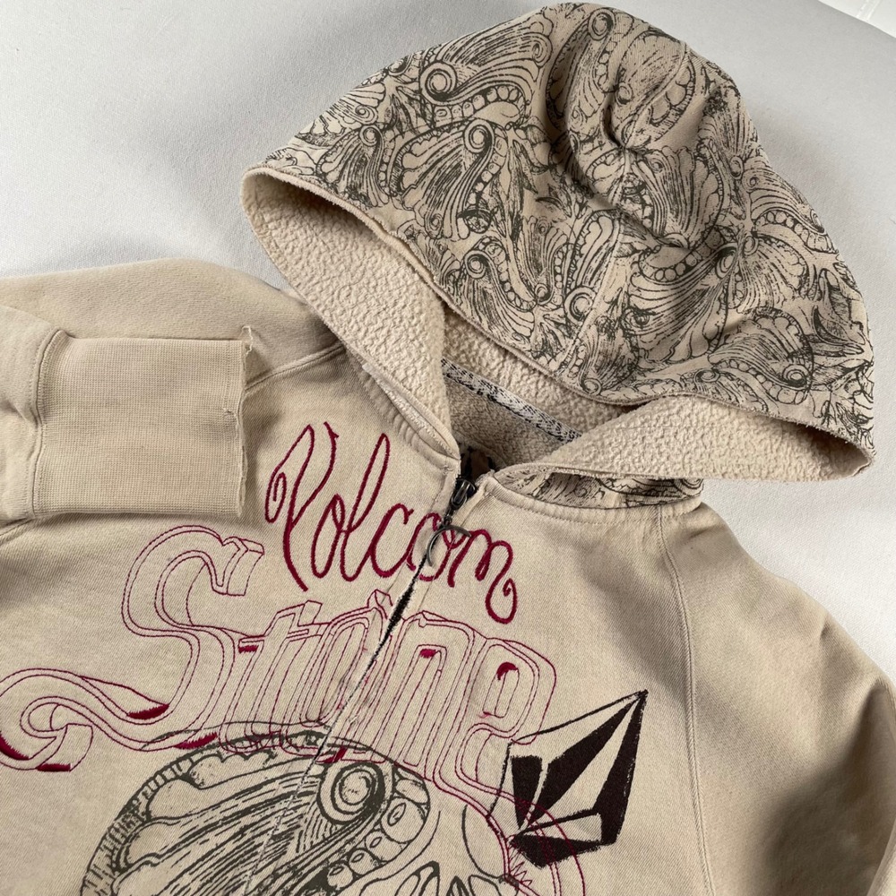 Volcom Stone Sunday Drive Zip Up Hoodie Tan Beige Graphic Y2K Medium B483701